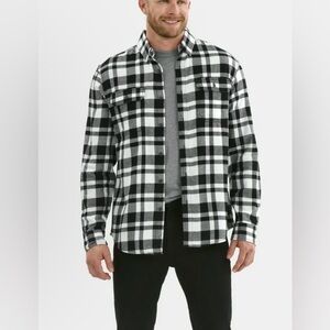NWT George Casual Double Pocket White & Black Buffalo Plaid Flannel Shirt Sz XL